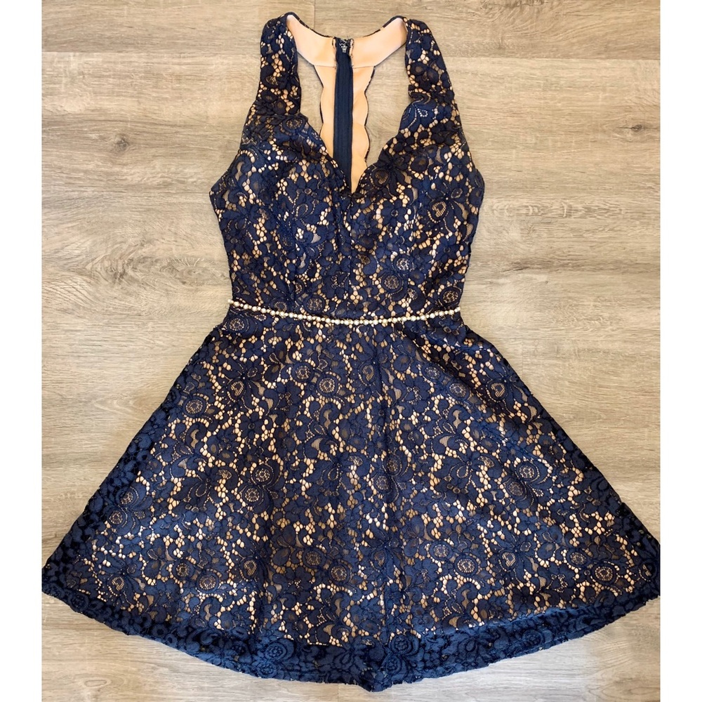 Jodi Kristopher A-Line Navy and Cream Dress